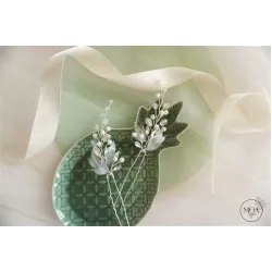 MABEL - Ace de par cu frunze de sticla si cristale