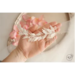 LORELAI - Accesoriu de par pentru mirese cu frunze albe si cristale